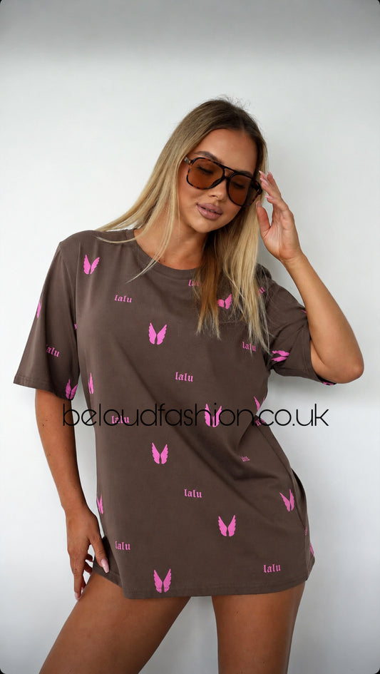 LALU T-shirt skrzydła mleczna czekolada OVERSIZE